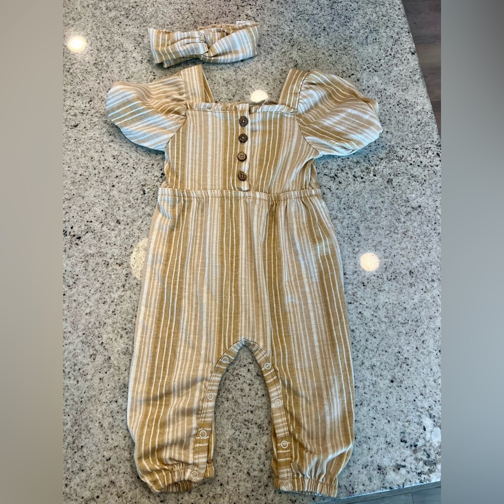 Jessica Simpson romper outfit 2 piece set headband baby’s girl 3-6 months
